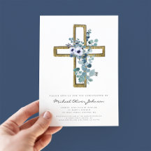 Cruz Religiosa Floral Eucalipto Batismo Menino