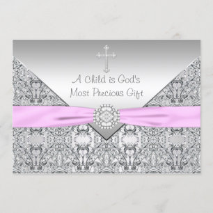 Convite Cruz Rosa Bebê Menina Batismo Crisma