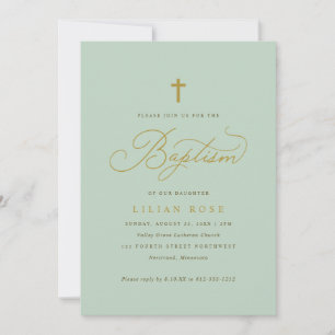 Convite Cruzamento Elegante De Sage Baptism