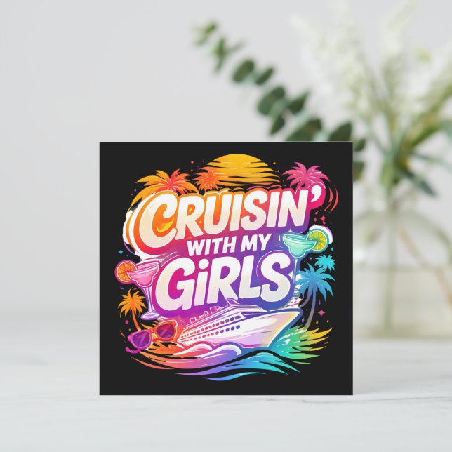 Convite Cruzando Divertido com Minhas Amigas Colorido Navi (Em pé/Frente)