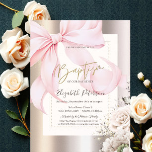 Convite Cruzes Douradas Rosas Rosa Laço Dourado Batismo