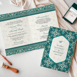 Convite Cruzeta Bordada Casamento Sikh Tudo Em Um Teal