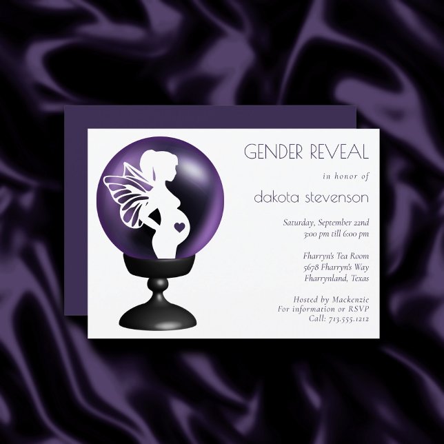 Convite Crystal Ball Fairy | Revelação do gênero roxo escu (Criador carregado)