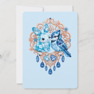 Convite Crystal Blue Bunny and Blue Jay Heart