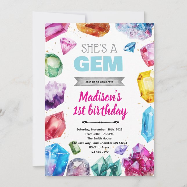Convite Crystal Gemstone Birthday Invitation (Frente)