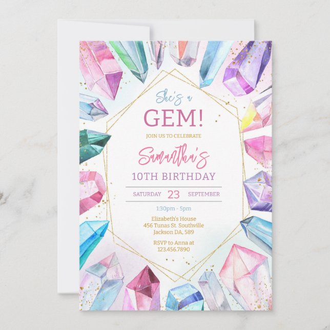 Convite Crystal Gemstone Birthday Invitation (Frente)