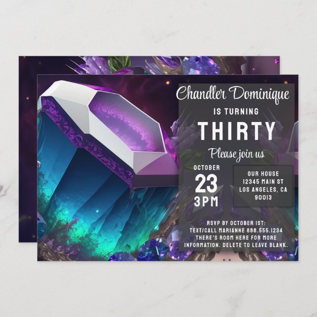 Convite Crystal Jewel Tone Alexandrite Gem June Birthday (Frente/Verso)