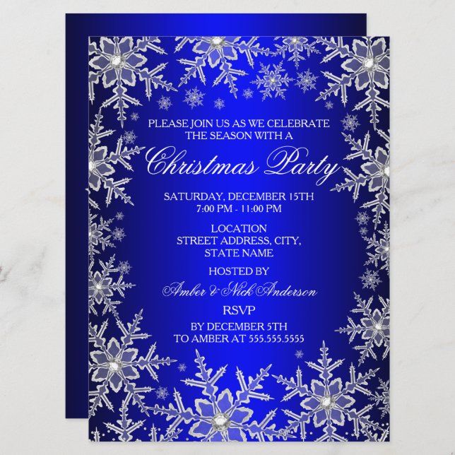 Convite Crystal Snowflake Blue Christmas Party (Frente/Verso)