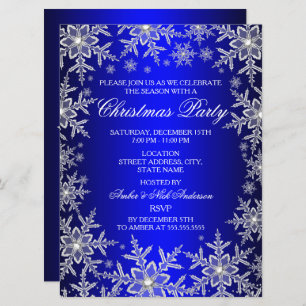 Convite Crystal Snowflake Blue Christmas Party
