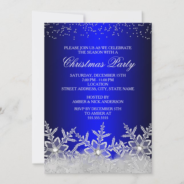 Convite Crystal Snowflake Blue Christmas Party (Frente)