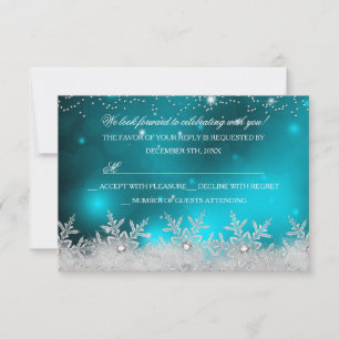 Convite Crystal Snowflake Teal Christmas Party RSVP