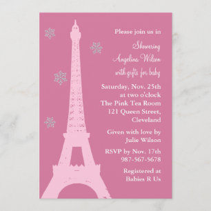 Convite Crystal Snowflakes em Paris (rosa)