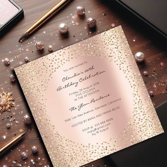 Convite Crystals Dots Confetti Champaigne Dourado rosa (Rose Gold Crystals Dots Confetti Champaigne Gold Invitation)