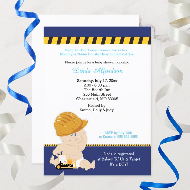 Convite Cubo Bulldozer Do Chá de fraldas De Construção (Construction Baby Shower Invitation)