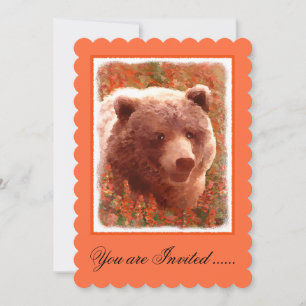 Convite Cubo de Urso Grizzly em Arte de Vida Selvagem de P