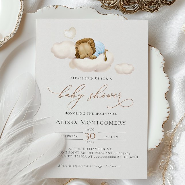 Convite Cubo Leão Elegante de Chá de fraldas Dormindo em N (Criador carregado)