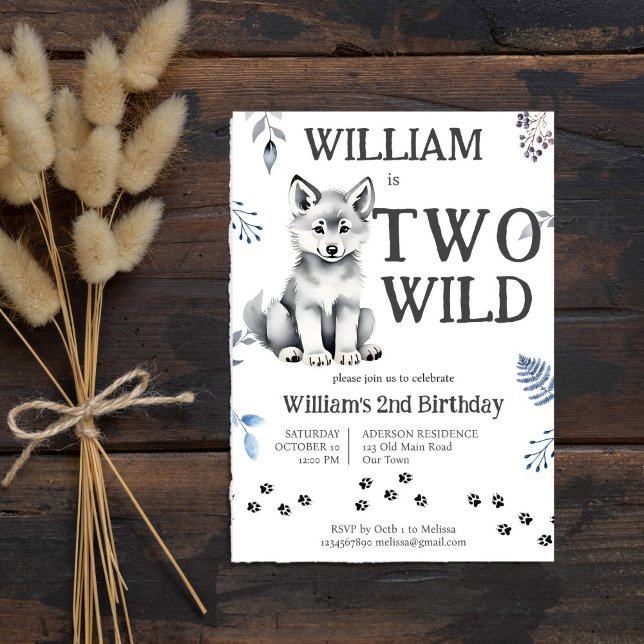 Convite Cubo-lobo-cúmulo-festa de aniversário (Cute grey wolf cub two wild woodlands birthday party invitation editable template instant download)