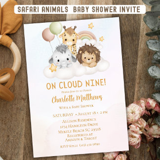 Convite Cuja Nuvem de Animais Safari Nine 9 Chás de fralda