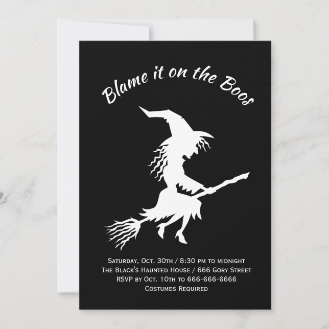 Convite Culpe-o no Festa de Boos Negro e Branco do Hallowe (Frente)