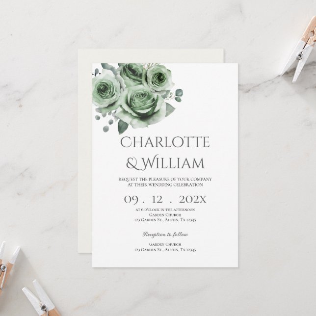 Convite Culturas verdes e flores brancas Casamento (Frente/Verso In Situ)