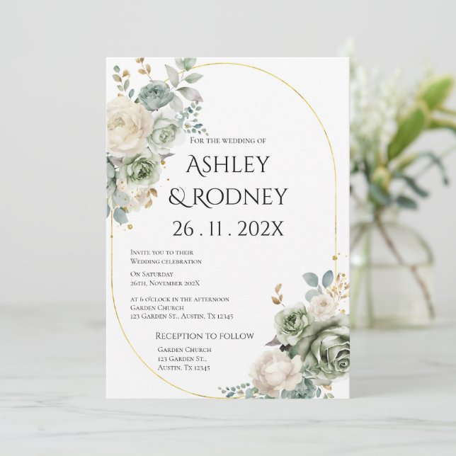 Convite Culturas verdes e flores brancas Casamento (Em pé/Frente)