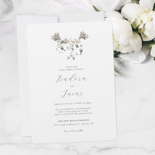 Convite Cume de Casamento Elegante com Floral e Chifre de