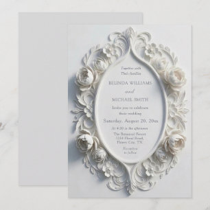 Convite Cume de Flores Esculpidas Brancas Casamento