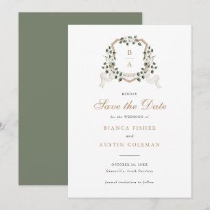 Convite Cume de hera de verde floral branco salvar data de