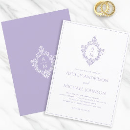 Convite Cume de Lavanda Monograma Casamento Antigo Elegant
