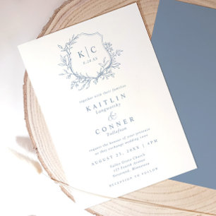 Convite Cume Elegante Azul Poeirento Clássico Casamento Fo