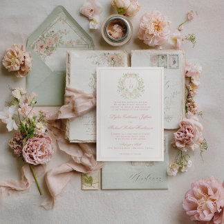 Convite Cume Elegante c/ Laço Rosa | Casamento Monograma