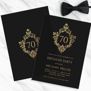 Convite Cume Elegante Preto Dourado Homem Aniversário de 7