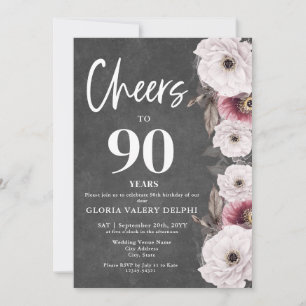Convite Cumprimentos Florais Brancos em Lousa para 90º Ani