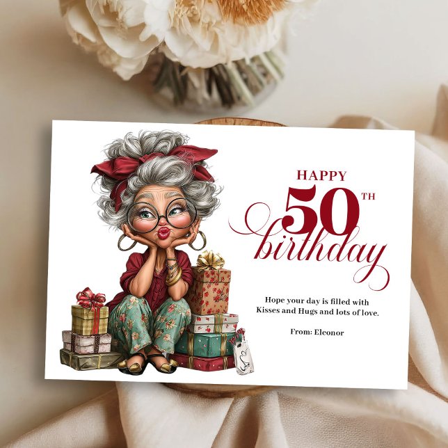 Convite Cumprindo 50 mulher excêntrica divertido cumprimen (Turning 50 quirky woman fun humorous greeting)