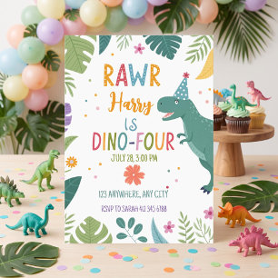 Convite cumprir 4 anos menino dinossauro fofo