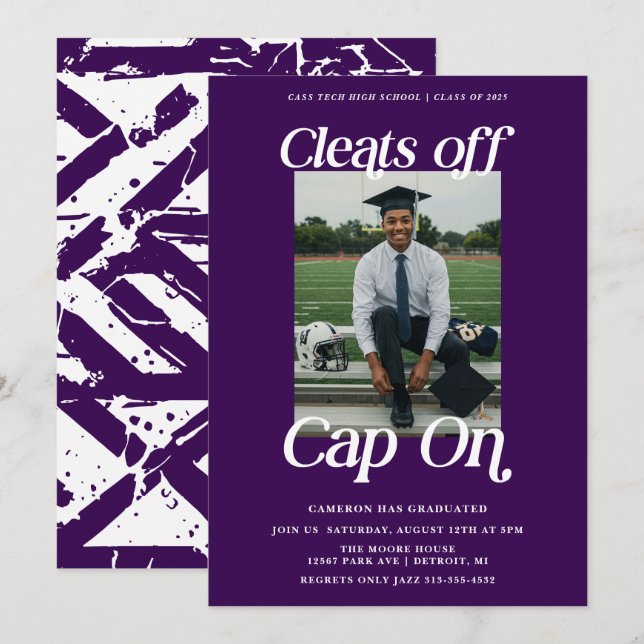 Convite Cunha de Graduação de Atleta Roxo sem Boné (Frente/Verso)