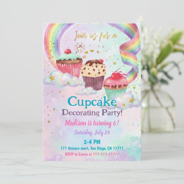 Convite Cupcake 6th Birthday Party Sweet Candy Party (Em pé/Frente)
