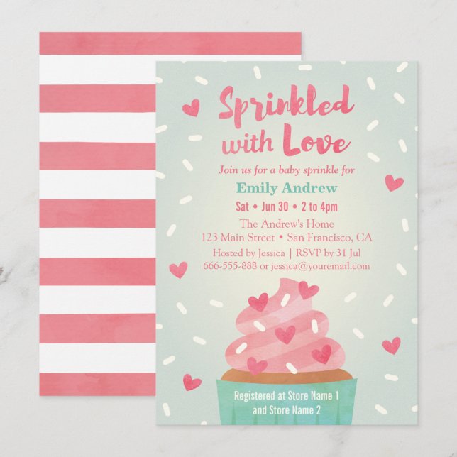 Convite Cupcake Baby Chuva de Bênçãos Espalhadas Com Amor (Frente/Verso)