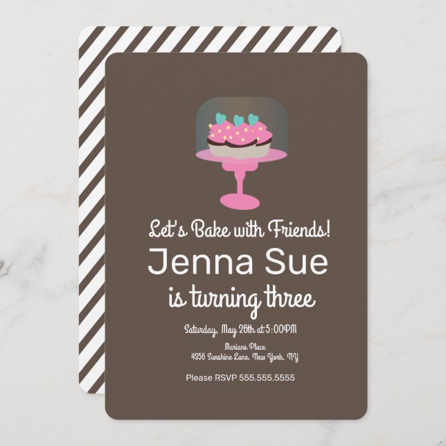 Convite Cupcake Baking Party Cake Stand (Frente/Verso)