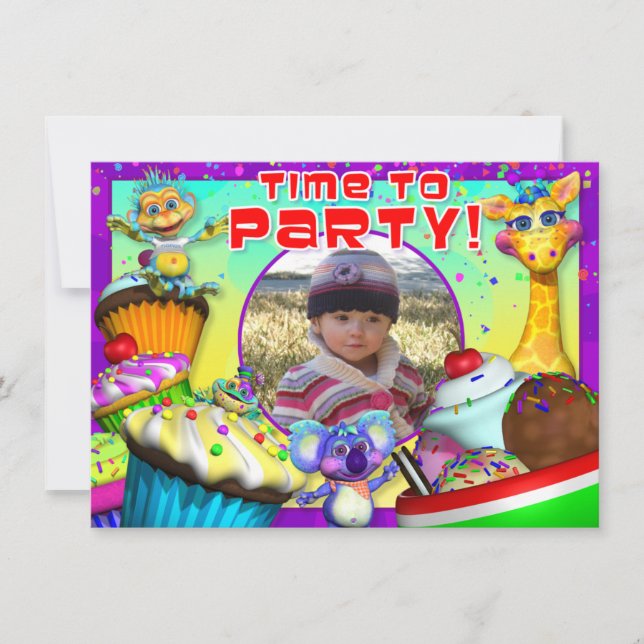 Convite Cupcake Birthday Convida com "The GiggleBellies" (Frente)