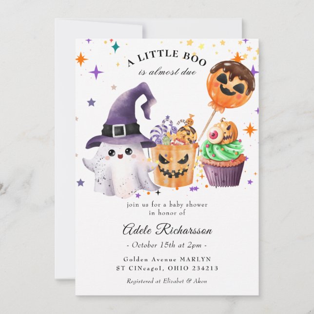 Convite Cupcake de Abóbora Fantasma de Halloween (Frente)