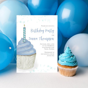 Convite Cupcake de aniversário azul Simples - Cuta Minimal