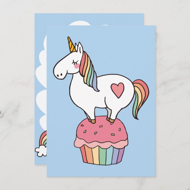Convite Cupcake de aniversário do Rainbow Unicorn (Frente/Verso)
