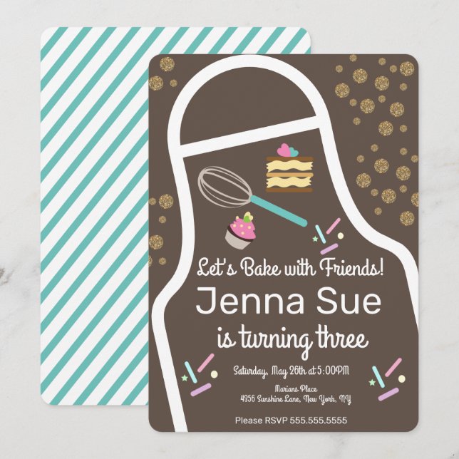 Convite Cupcake de Decoración de Cumpleaños con Purpurina  (Frente/Verso)