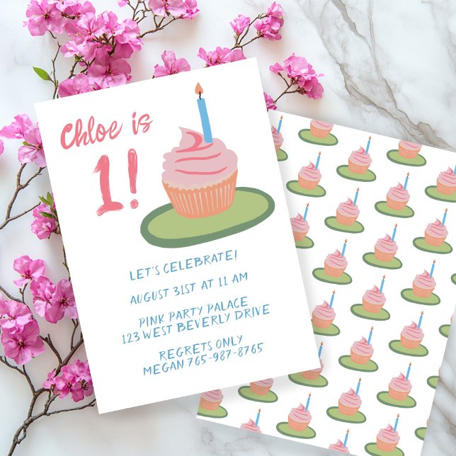 Convite Cupcake de Festa de primeiro aniversario Whimsical (Whimsical BABY 1st Birthday Party Cupcake Custom Invitation
)