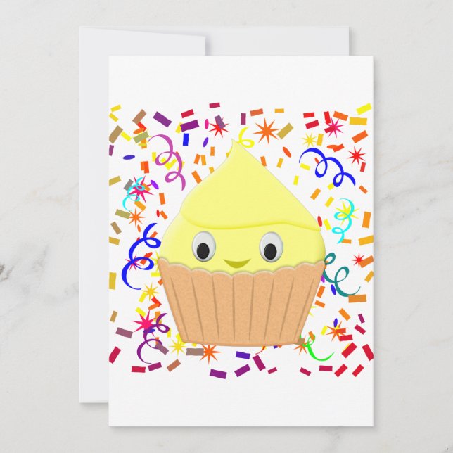 Convite Cupcake De Limão De Cartoon Bonito Com Confetti In (Frente)