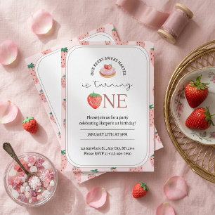 Convite Cupcake de Morango Berry Sweet para Primeiro Anive