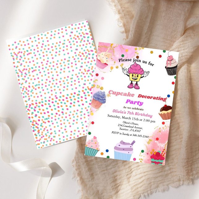 Convite Cupcake decorando aniversário, moço de assar (Criador carregado)