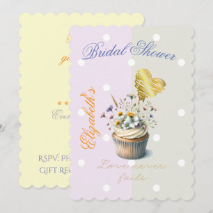 Convite Cupcake Floral Fé Elegante Pontinho Pastel Coração