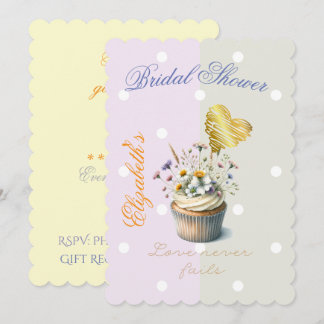 Convite Cupcake Floral Fé Elegante Pontinho Pastel Coração